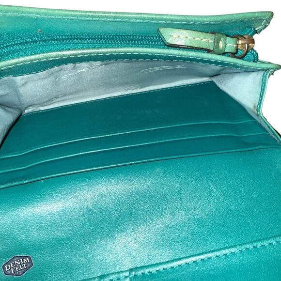Coach Vintage Signature Canvas & Leather Trim Wallet Green/Brown Trifold - Picture 11 of 12